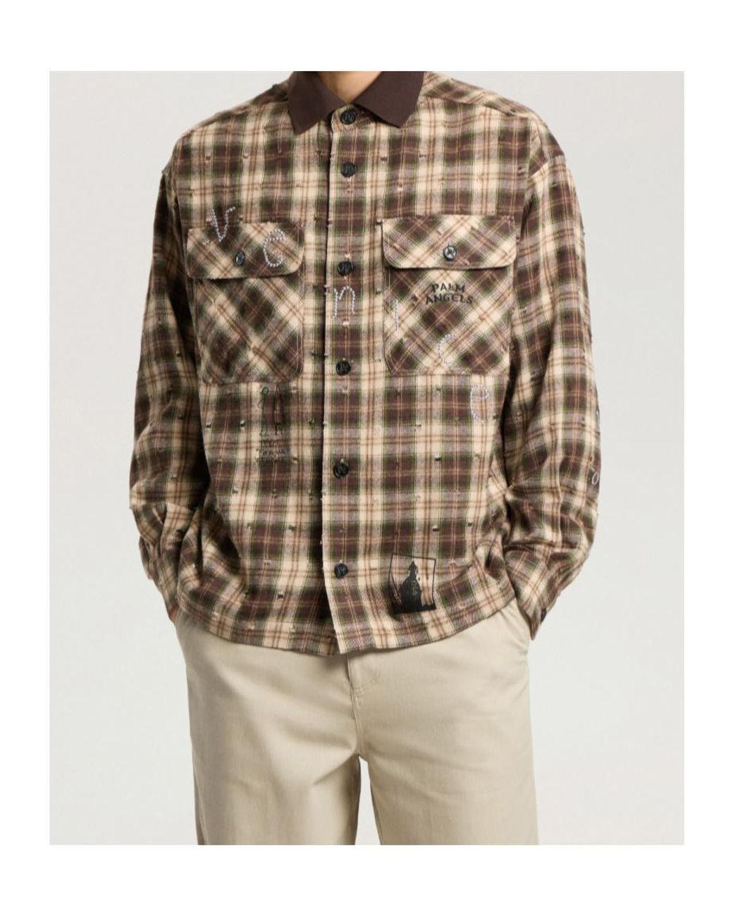 Palm Angels Brown Surfer Dream Check Loose Shirt L/Multi for men