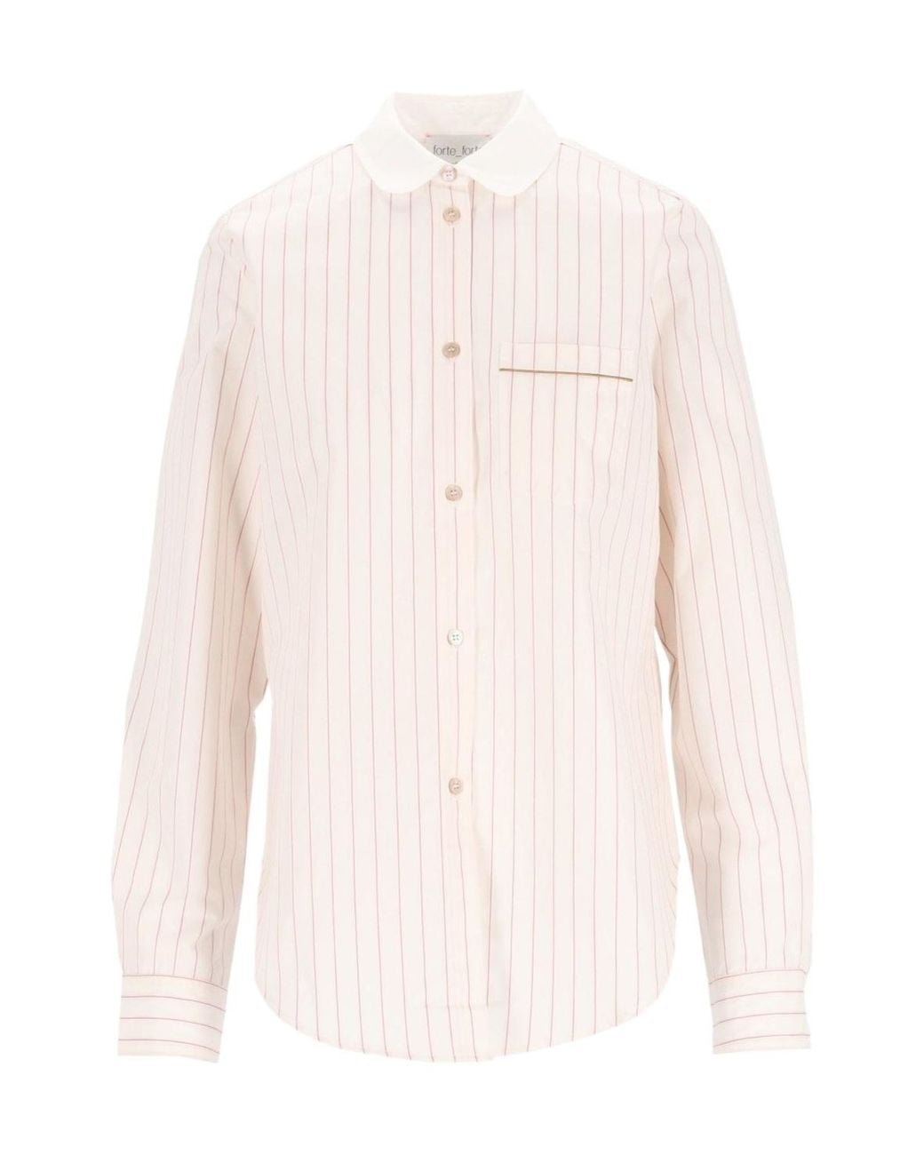Forte_forte White Stripe Club Collar Shirt