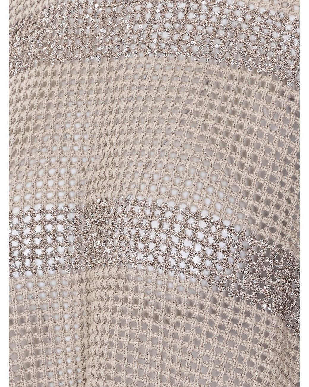 Brunello Cucinelli Natural Short Sleeved Knitted Top
