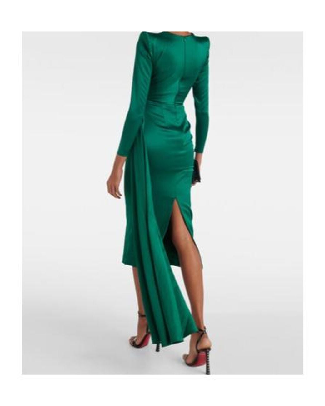 Alex Perry Green Draped Satin Crepe Midi Dress