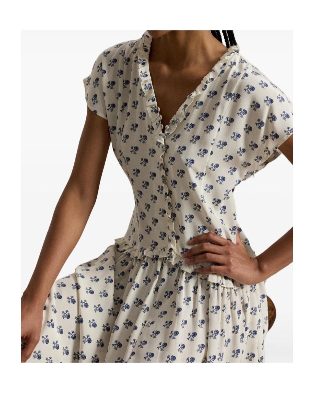 Polo Ralph Lauren White Ruffled Floral Midi Dress