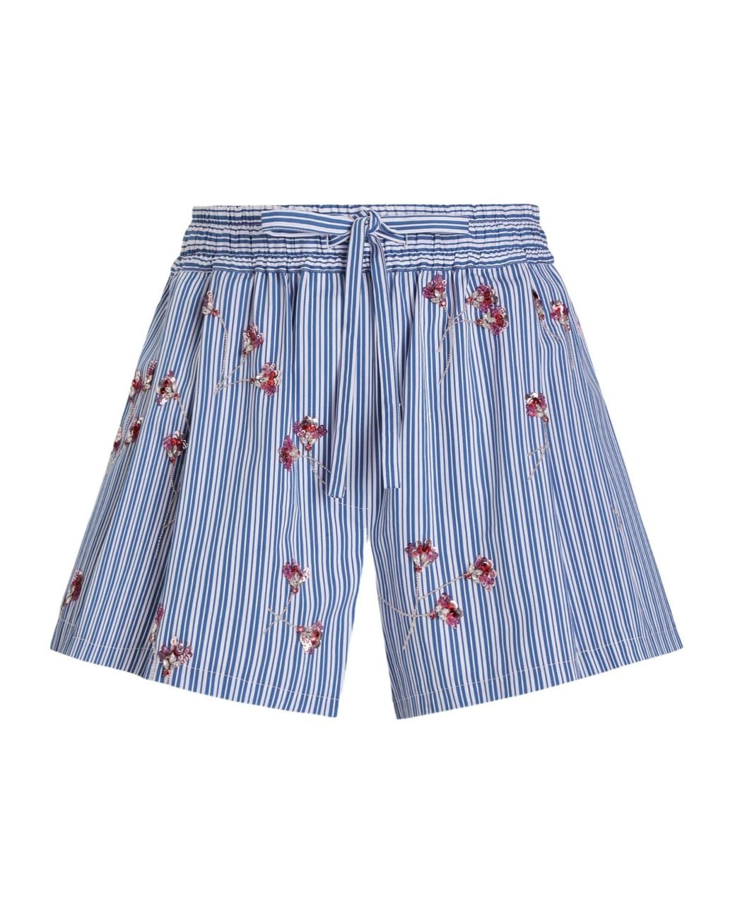 Dolce & Gabbana Blue Crystal Flower-Print Cotton Shorts