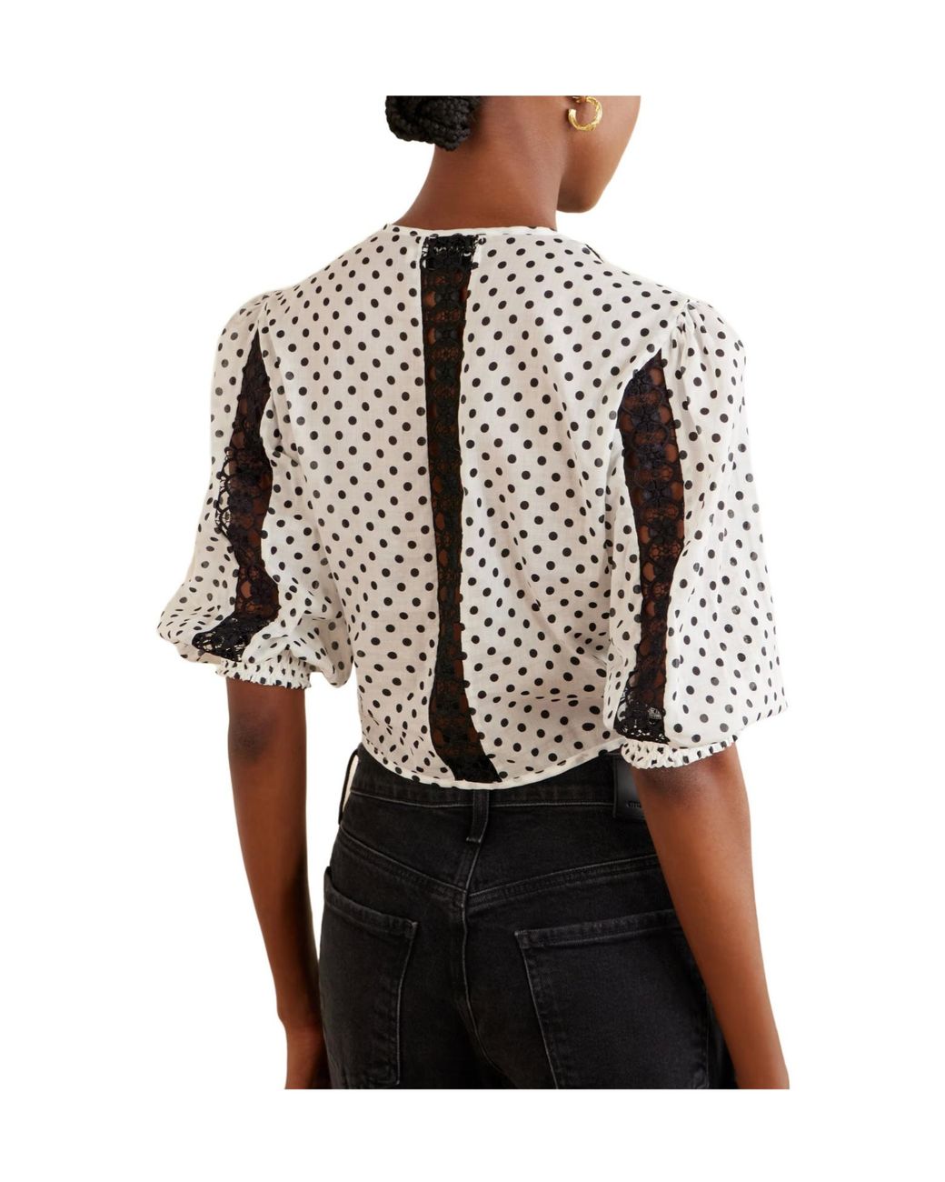 Charo Ruiz White Knotted Guipure Lace-Trimmed Polka-Dot Cotton-Blend Voile Blouse