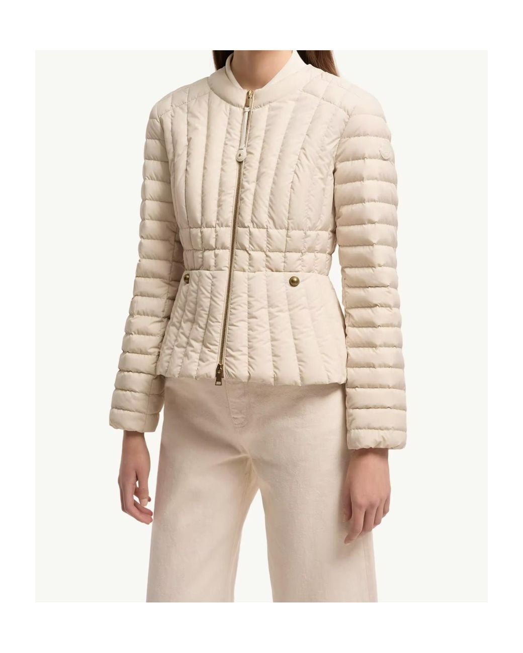 Moncler Natural Menthe Vertical-Quilted Short Down Jacket