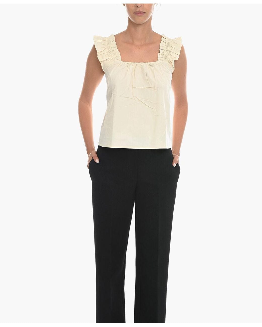 Samsøe & Samsøe White Ruffled Square-Neck Blouse