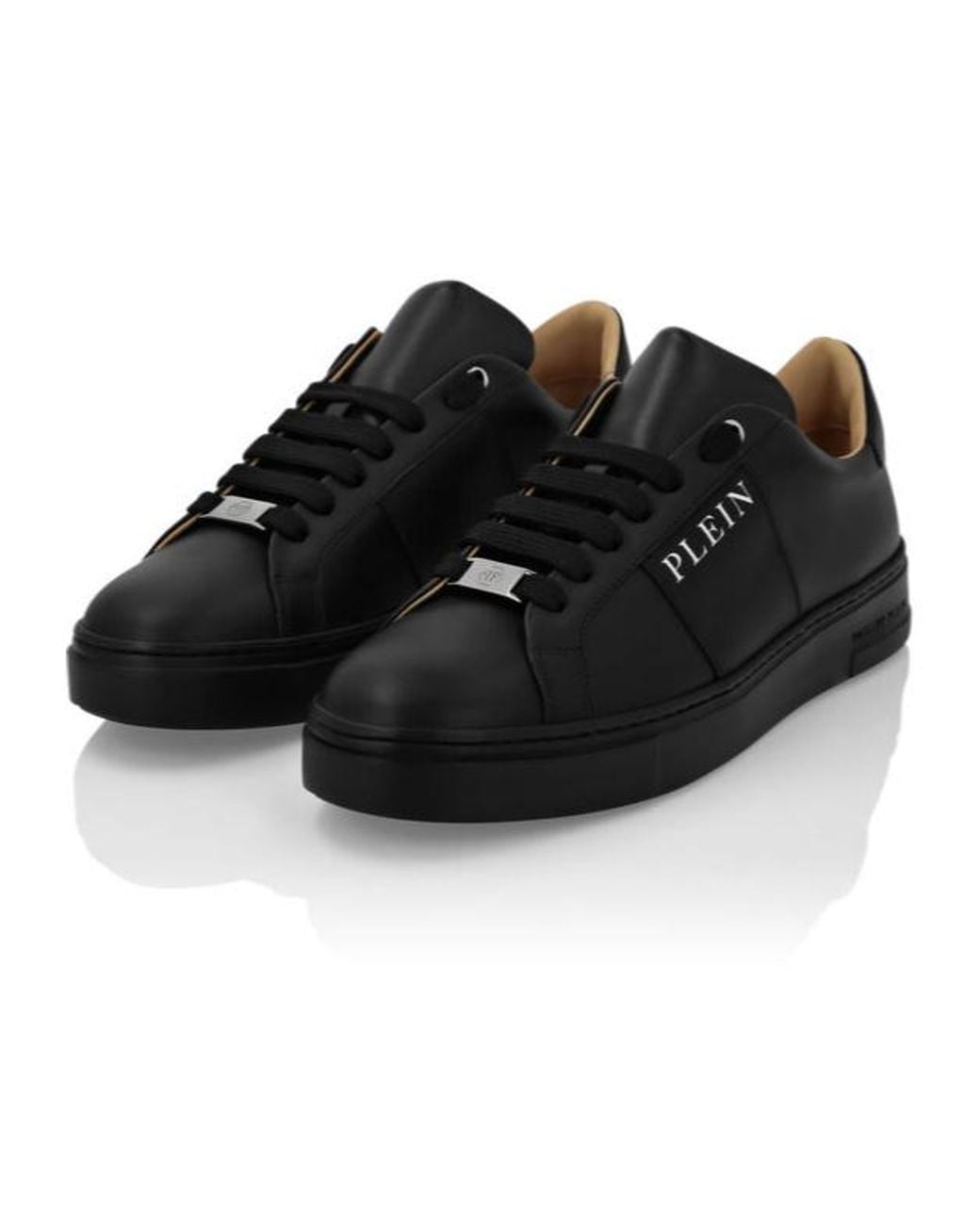 Philipp Plein Black Logo-Print Nappa Leather Sneakers for men