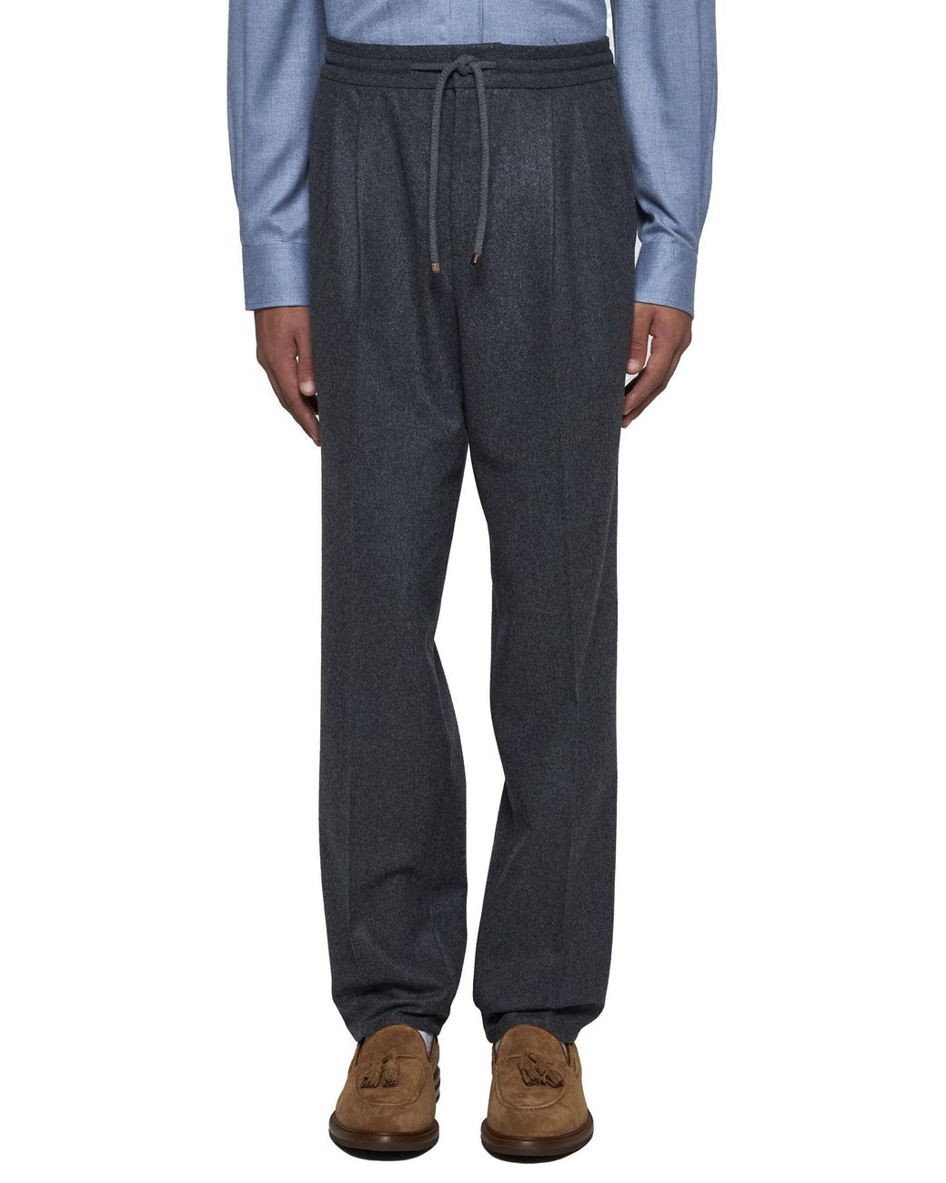 Brunello Cucinelli Black Drawstring Elastic Waist Pants for men