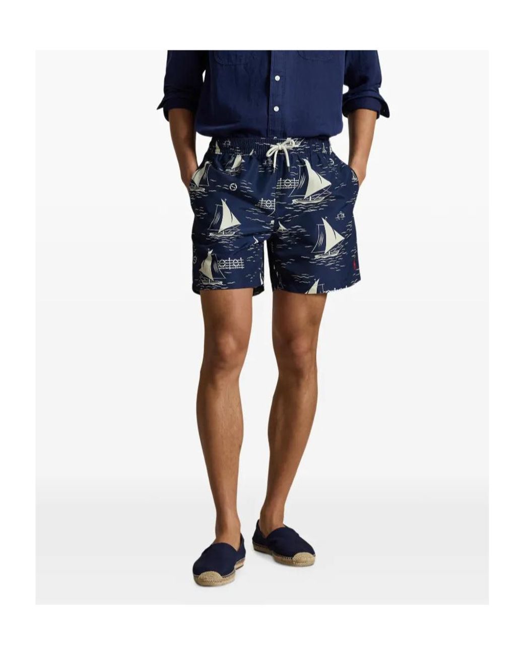 Polo Ralph Lauren Blue Sailboat-Print Swim Trunks for men