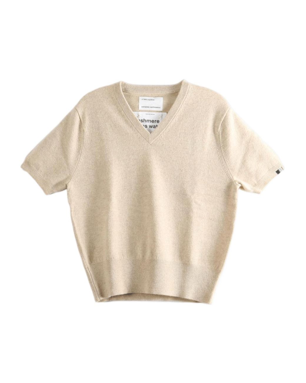 Extreme Cashmere Natural Short-Sleeved V-Neck Sweater for men