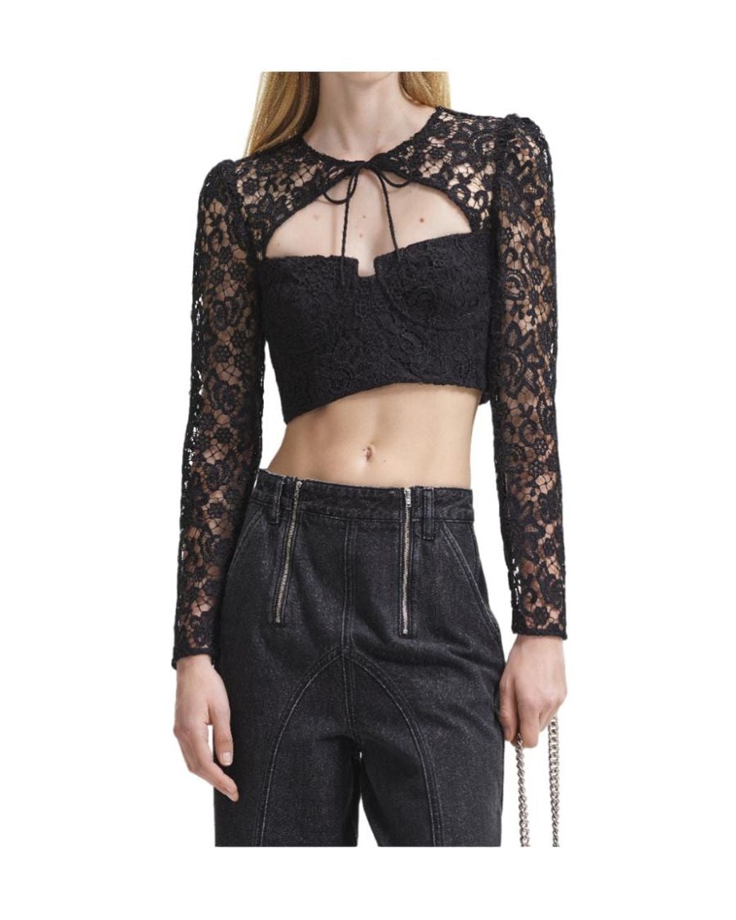 Self-Portrait Black Cord Laced Cropped Top