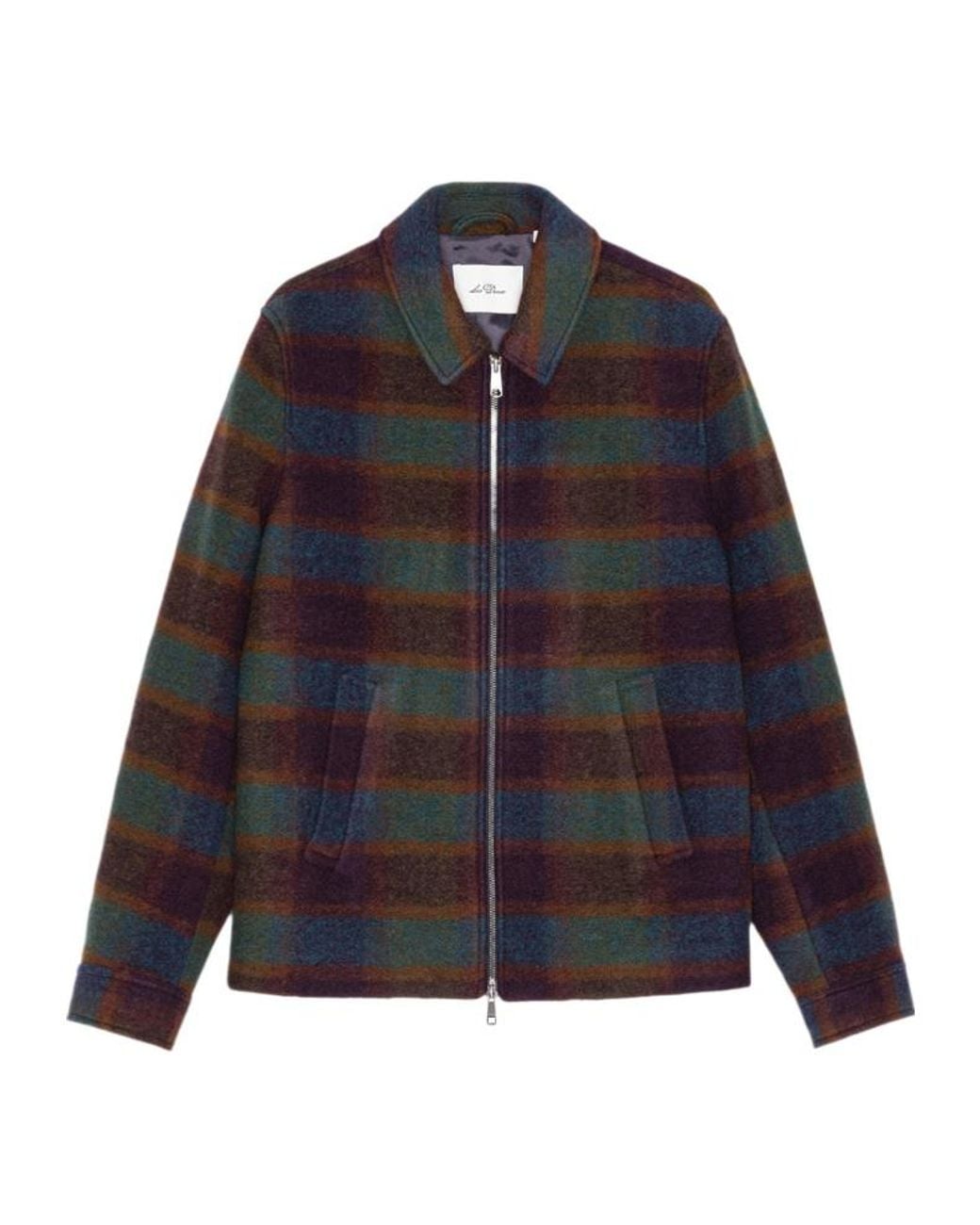 Les Deux Blue Check-Pattern Zip-Up Jacket for men