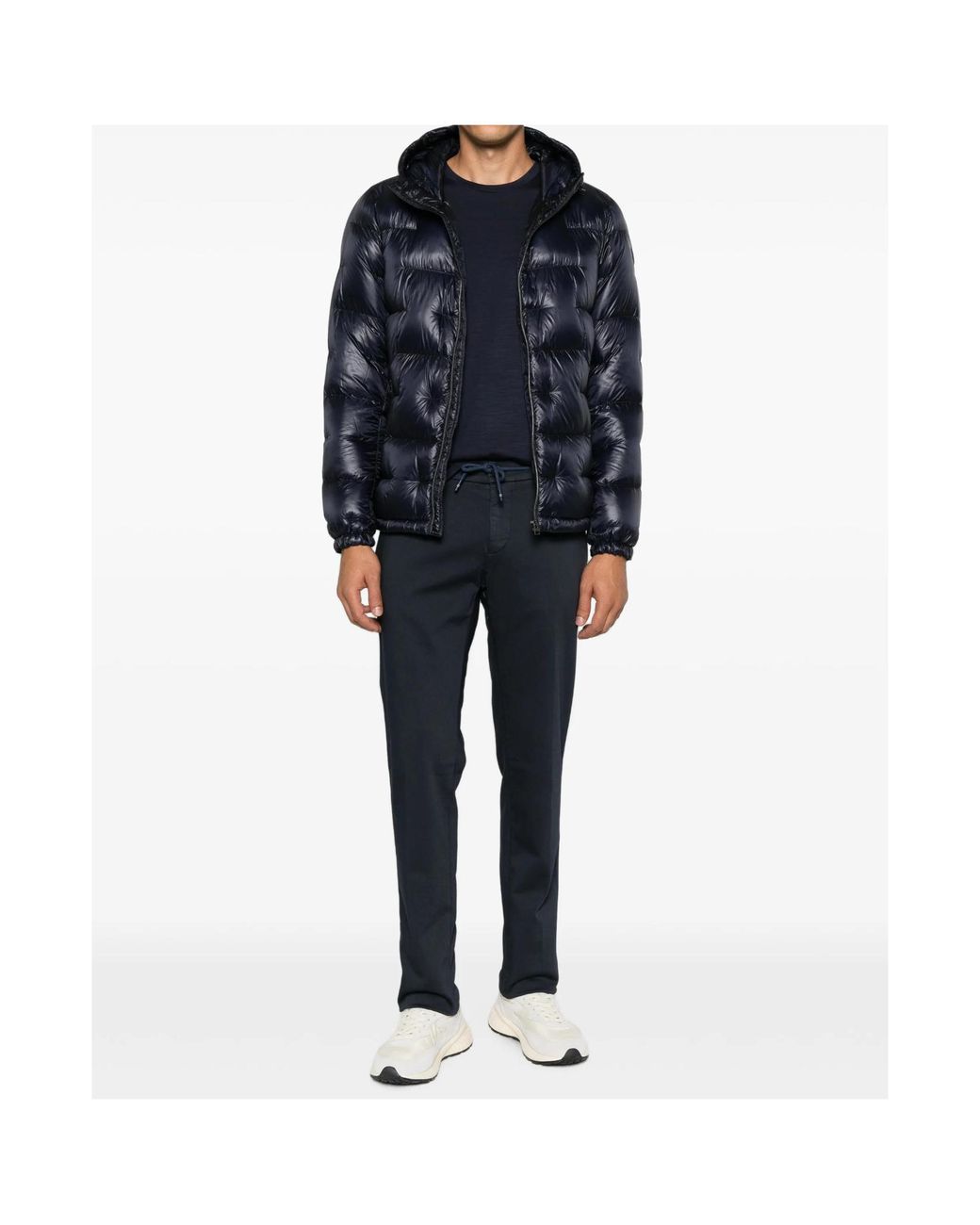 Herno Blue Quilted Zip-Up Hooded Jacket for men