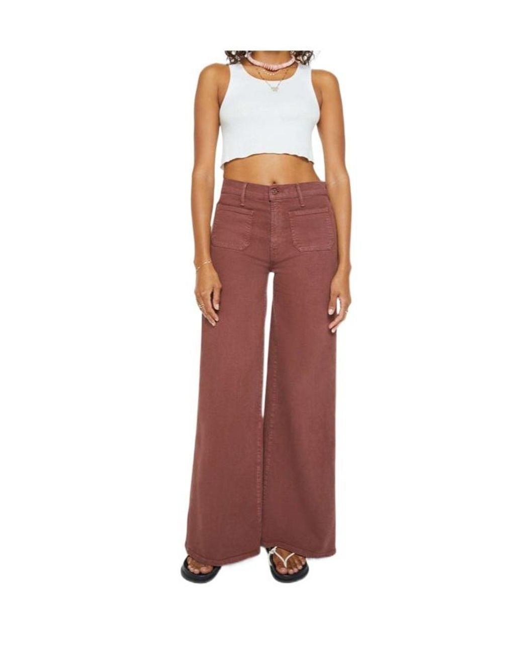 Mother Red Patch Pocket Wide-Leg Jeans