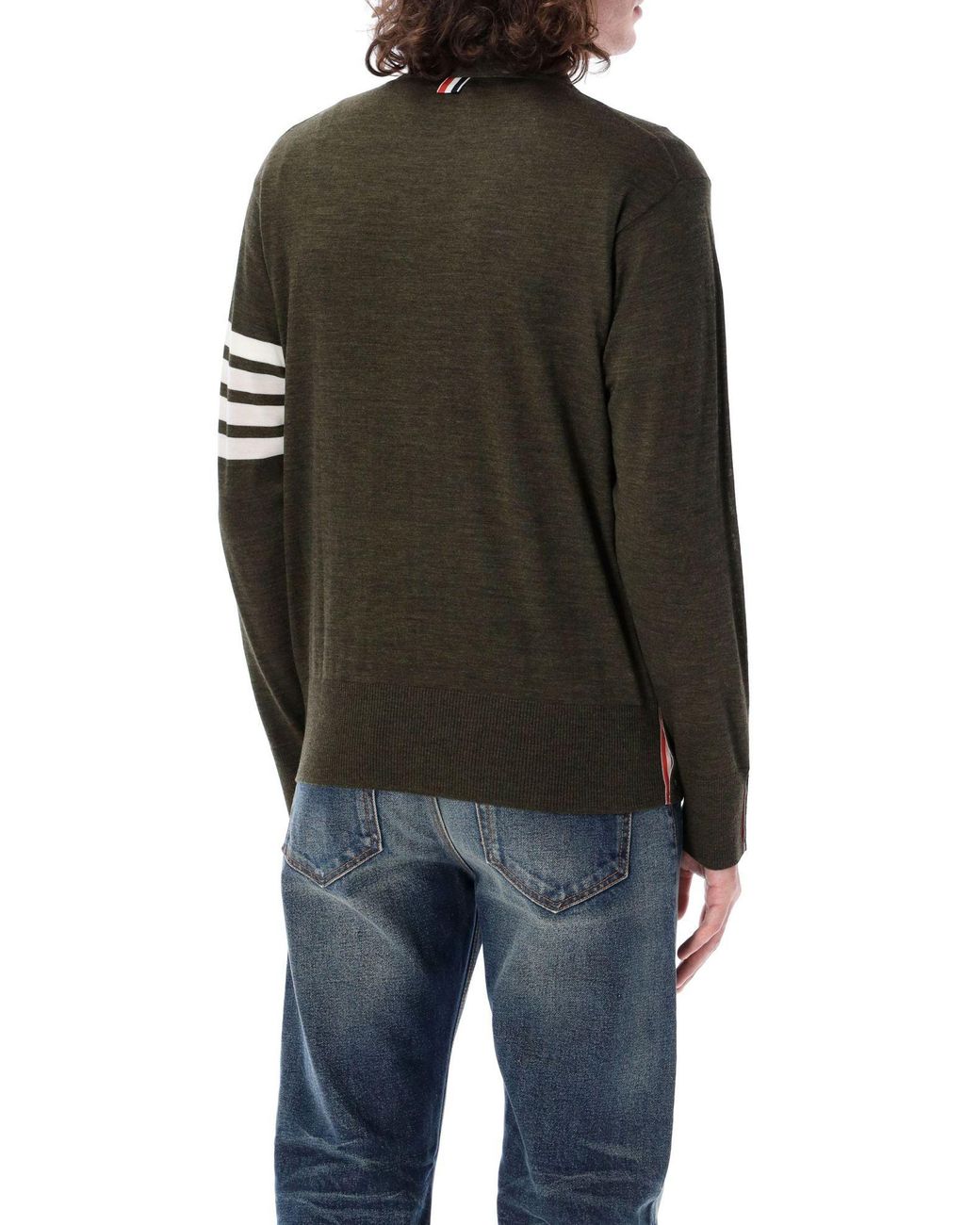 Thom Browne Green 4-Bar V-Neck Buttoned Cardigan for men