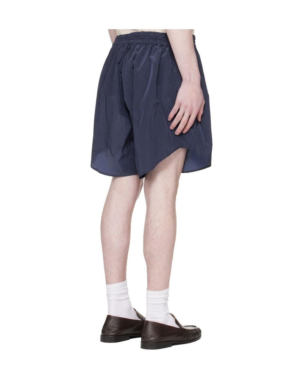 Hed Mayner Blue Curved Elastic Waist Shorts for men