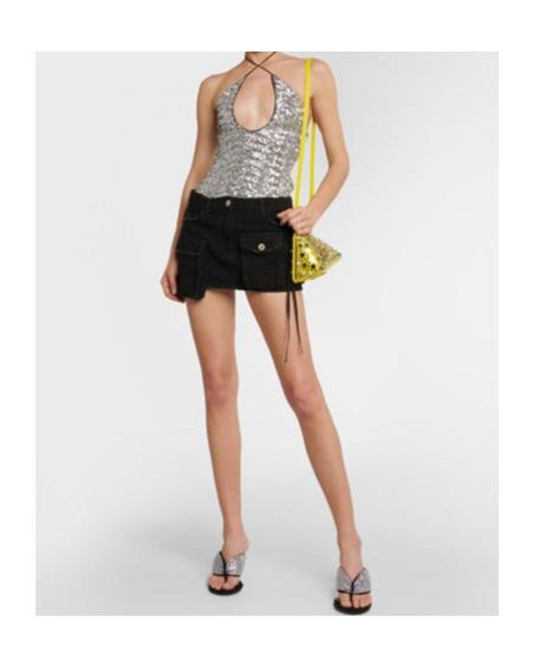 The Attico Black Rem Satin Crystal-Embellished Thong Sandals