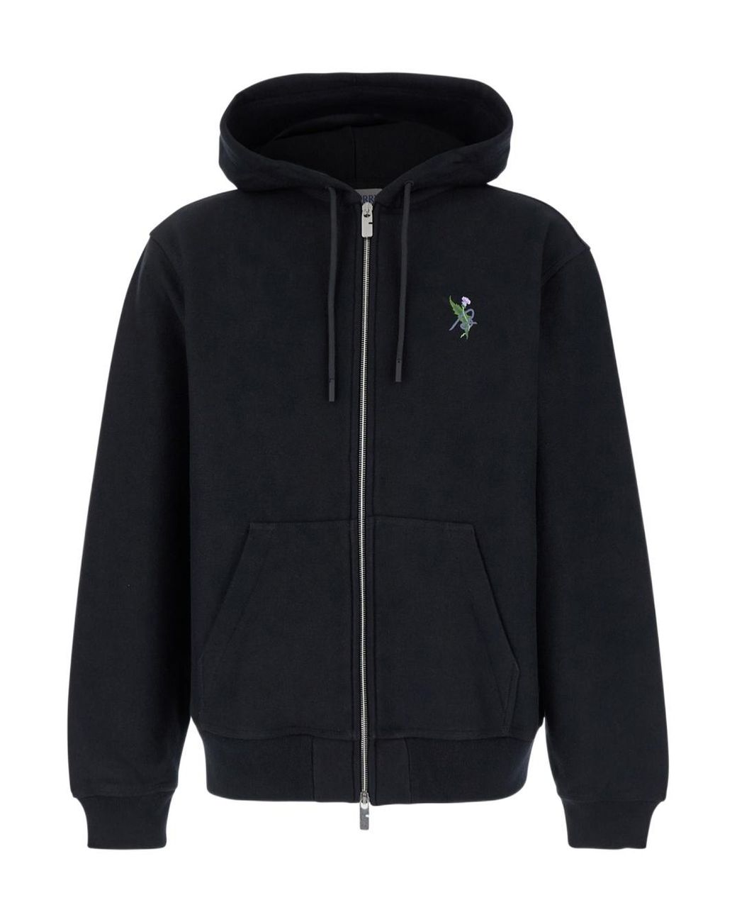 Burberry Blue Logo Embroidered Zip-Up Drawstring Hoodie for men