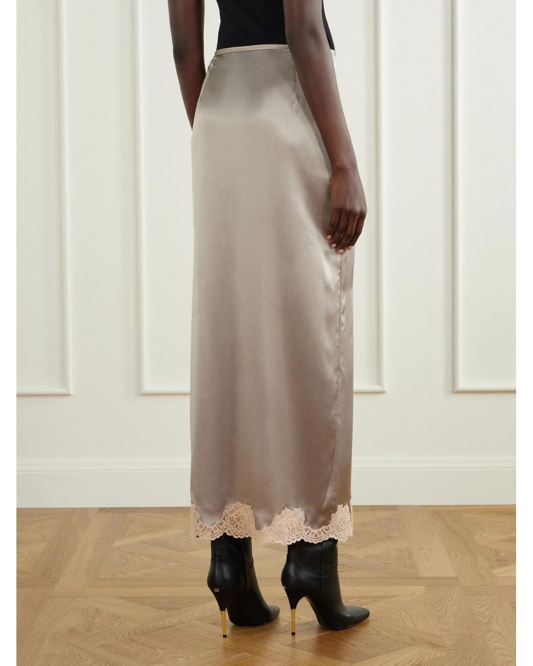Valentino Brown Lace Trim Midi Skirt