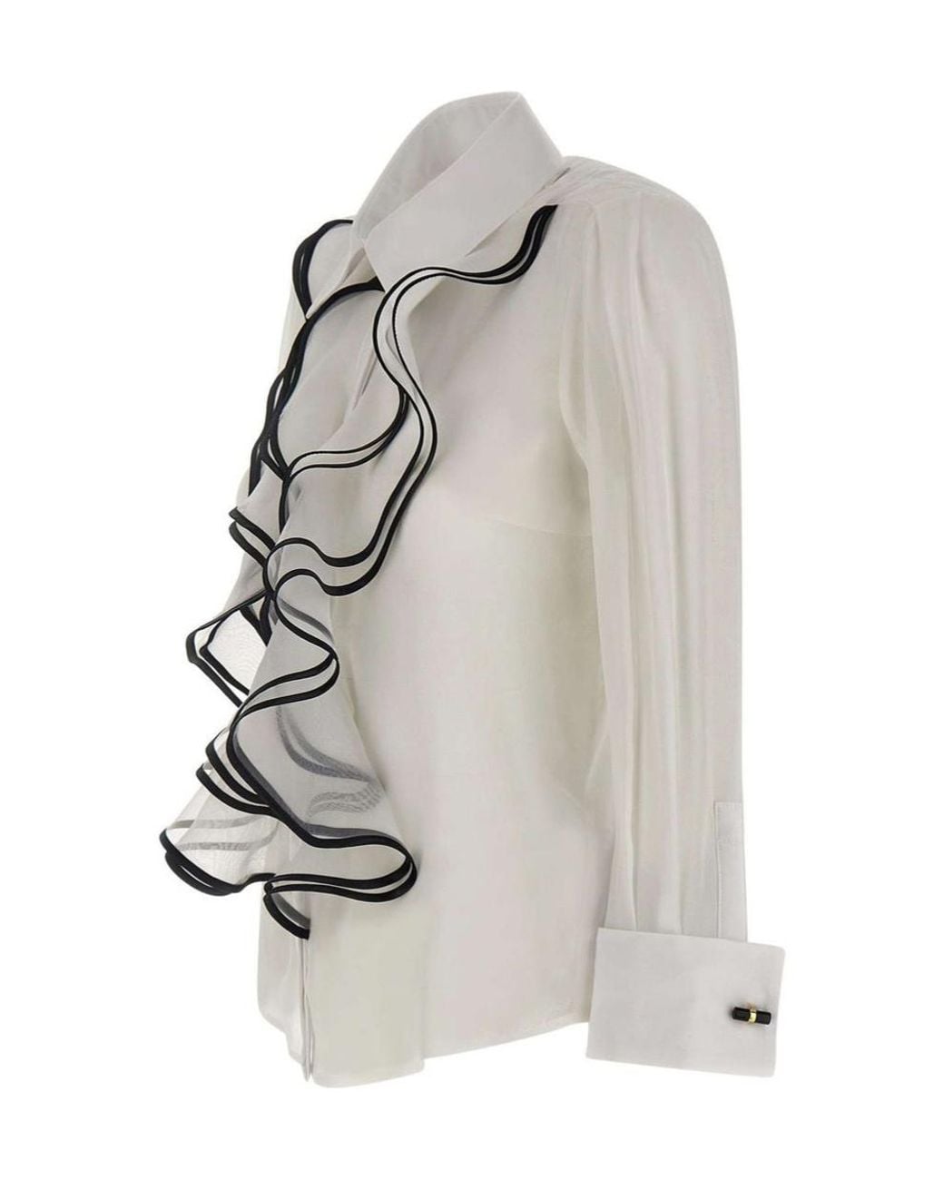 Elisabetta Franchi Gray Ruffled Trim Shirt