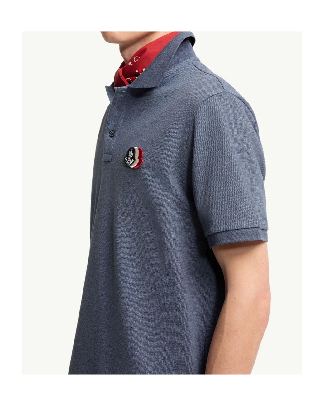 Moncler Blue Logo Patch Short-Sleeve Polo Shirt for men