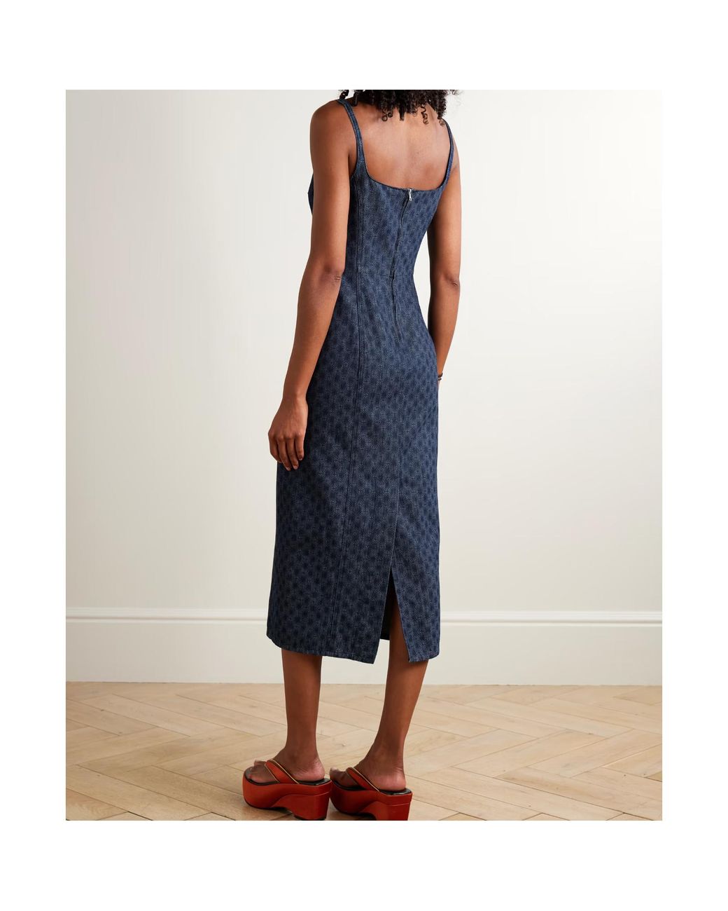 Dries Van Noten Blue Printed Denim Midi Dress