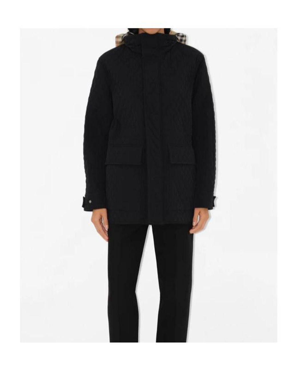 Burberry Black Quilted Check Hood Jacket