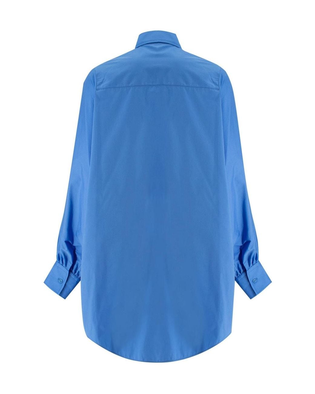 Ermanno Scervino Blue Floral Embroidered Curved Hem Shirt
