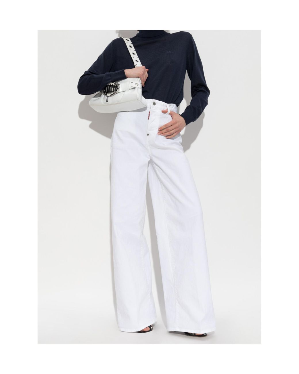 DSquared² Blue Logo Embroidered Turtleneck Knit Jumper