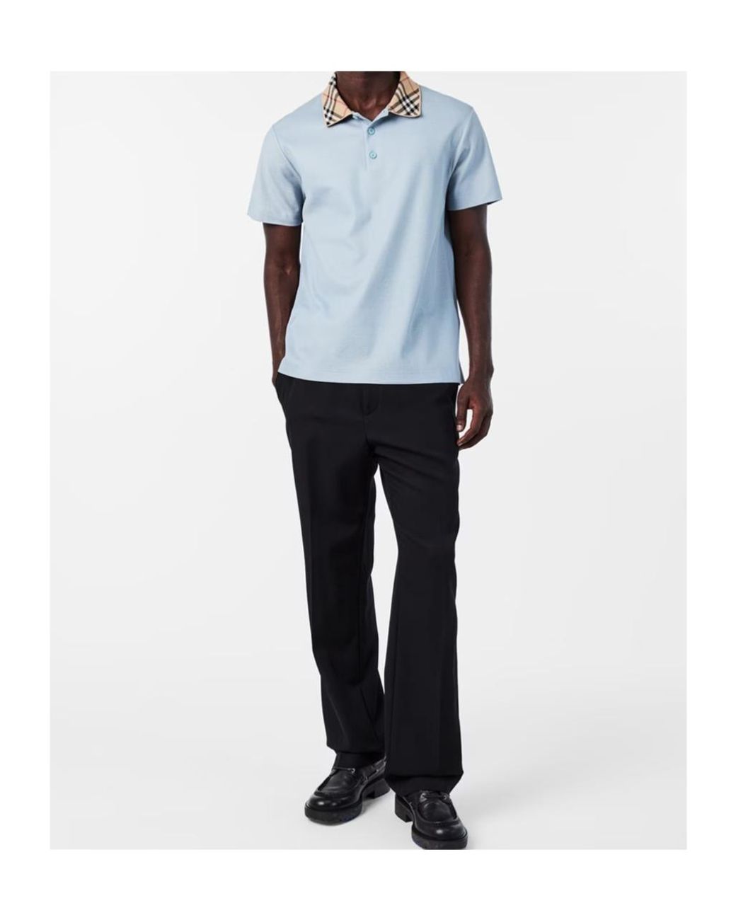 Burberry Blue Plaid Collar Polo Shirt for men