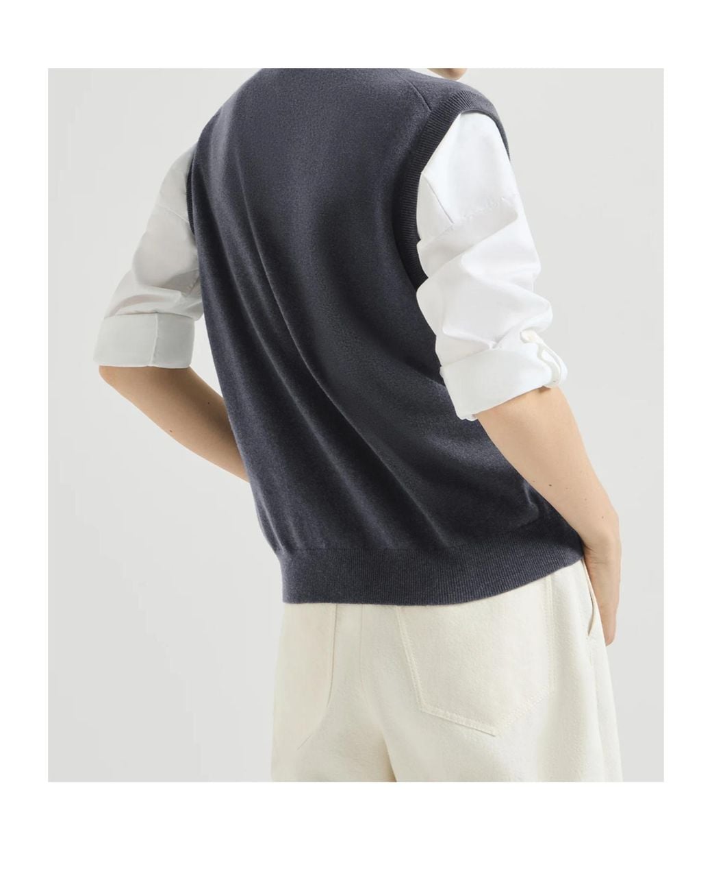 Brunello Cucinelli Blue Cashmere Sweater Vest With Monili