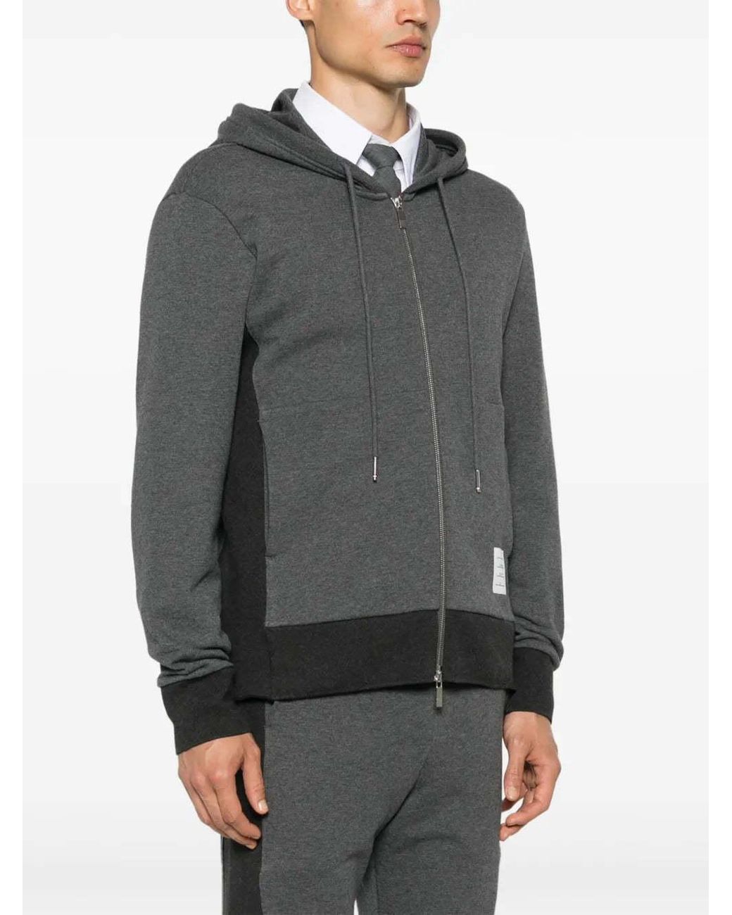 Thom Browne Gray Logo Patch Zip-Up Hoodie for men