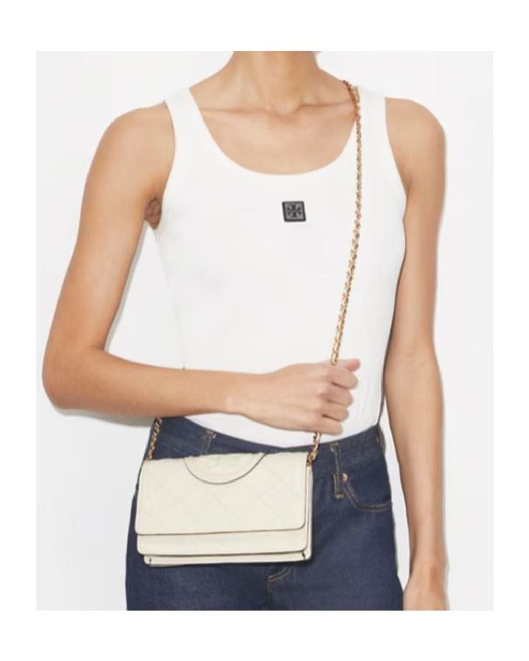 Tory Burch Natural Quilted Chain Wallet