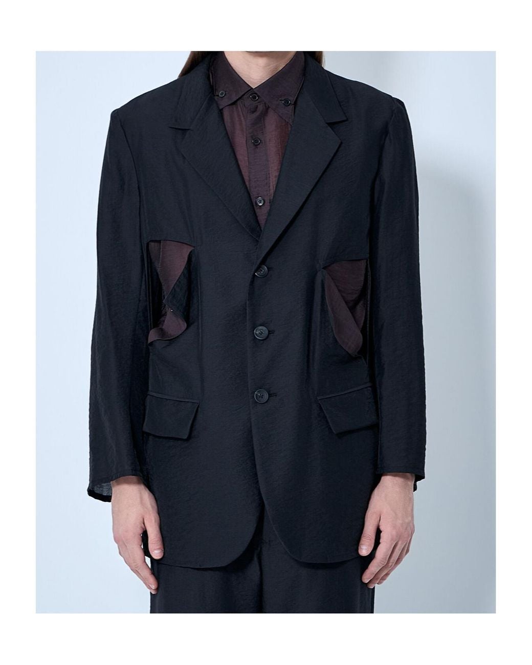 Yohji Yamamoto Black Cut-Out Long Sleeved Blazer for men