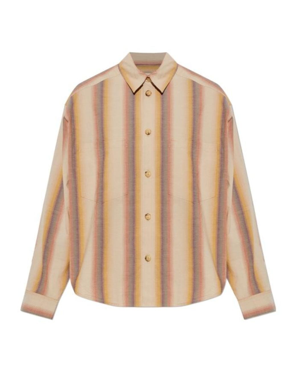 Isabel Marant Natural Mahvane Striped Curved Hem Shirt