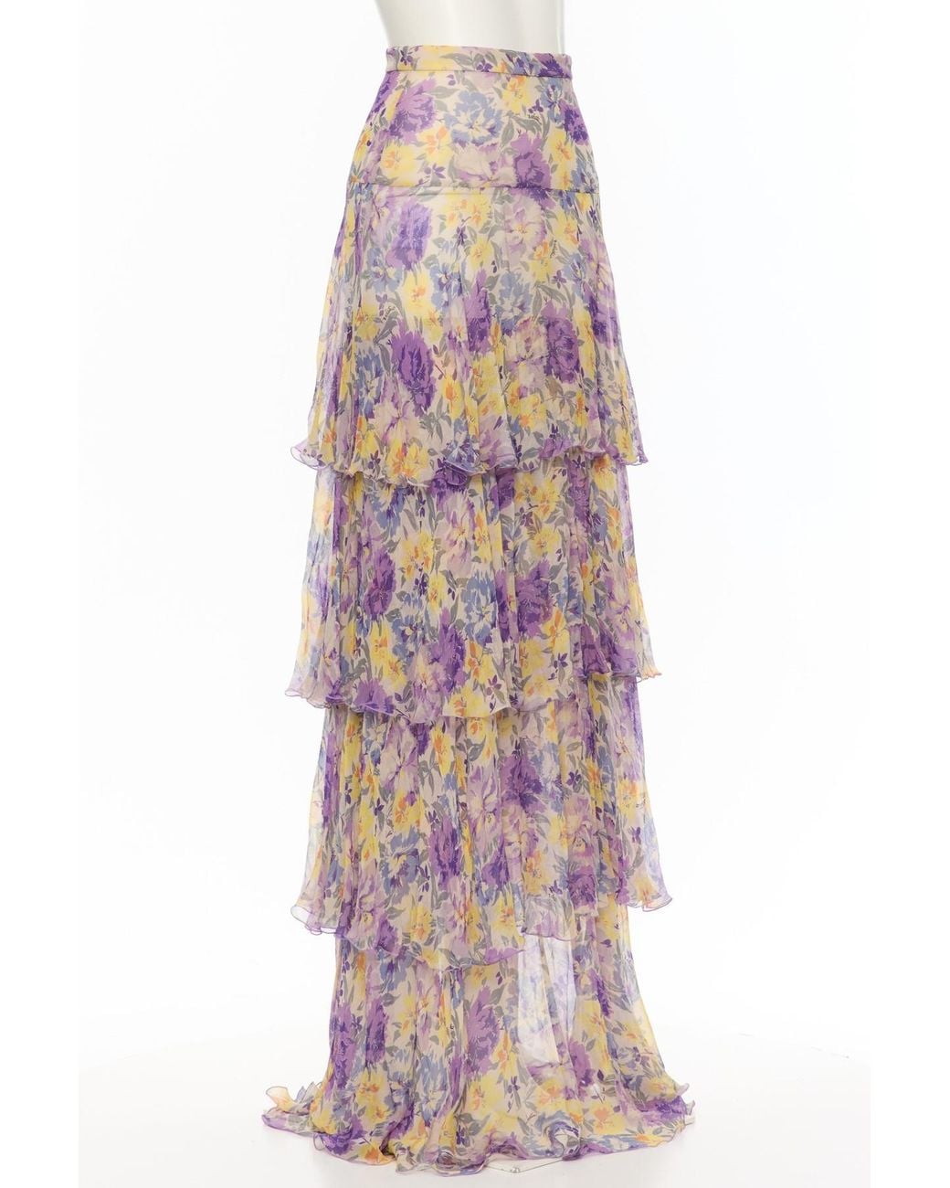 Valentino Pink Floral Tiered Maxi Skirt