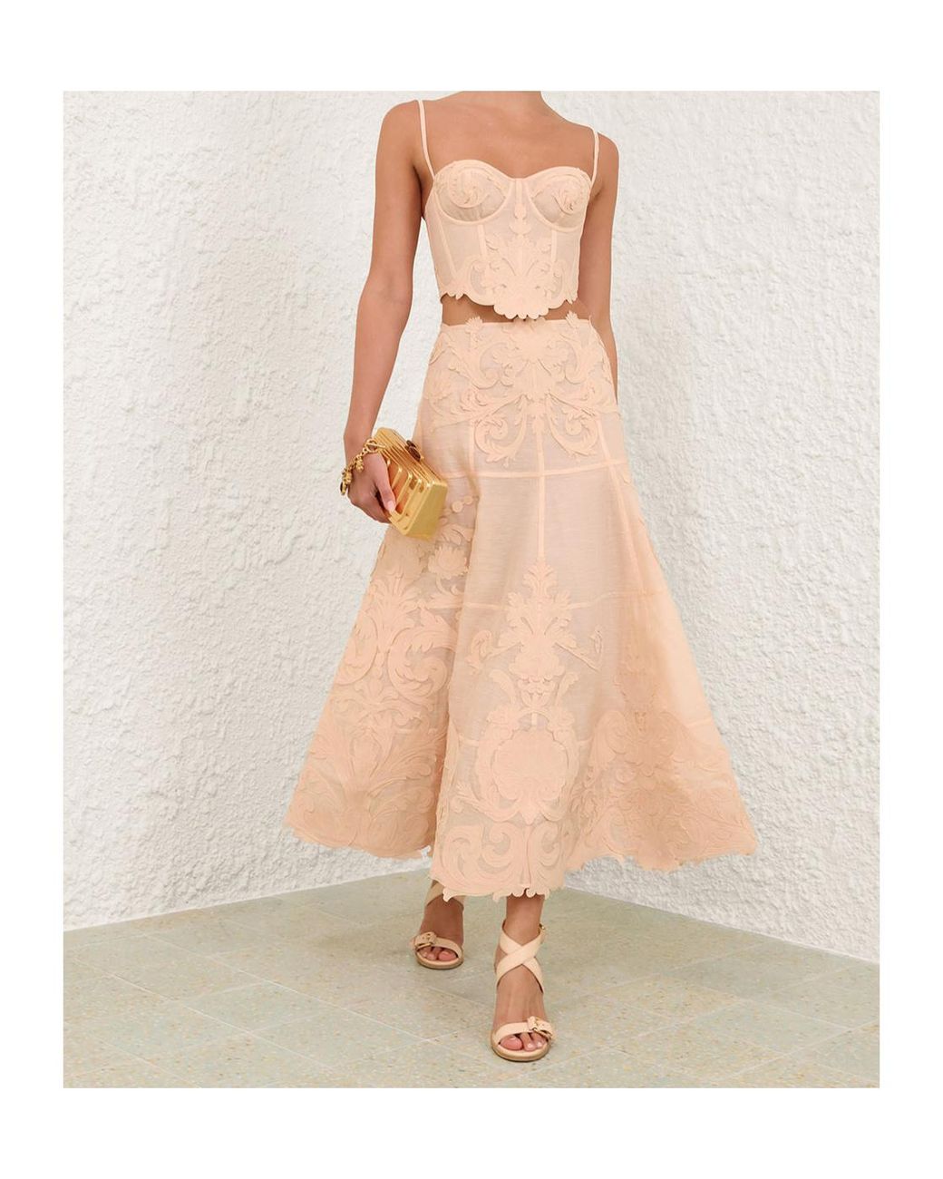 Zimmermann Natural Floral Appliqué Midi Skirt