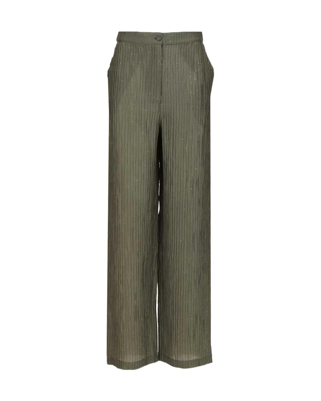 Emporio Armani Green Crinkled Straight-Leg Pants