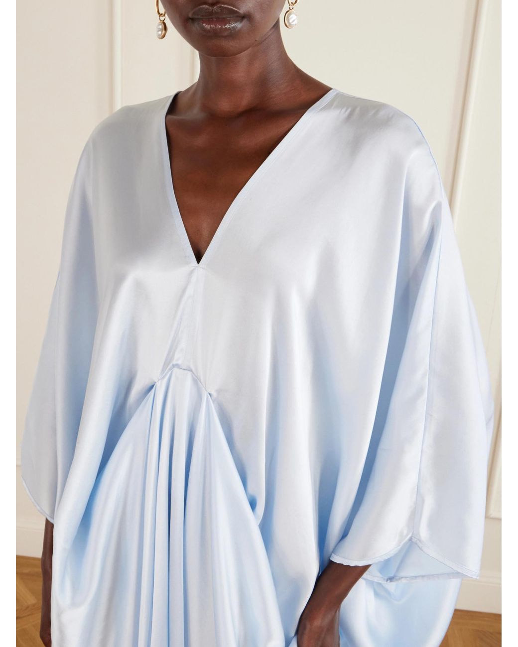 Camilla Blue Draped Silk-Satin Kaftan
