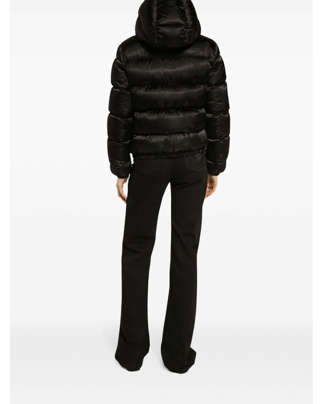 Dolce & Gabbana Black Padded Satin Jacquard Down Jacket With All-Over Dg Logo
