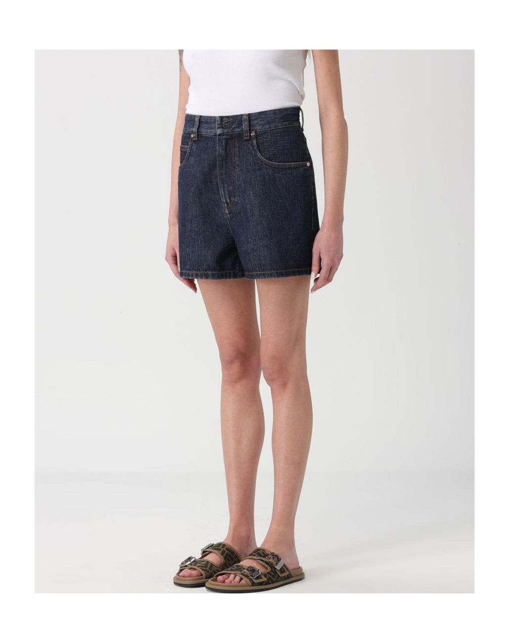 Fendi Blue Logo Patch Denim Shorts