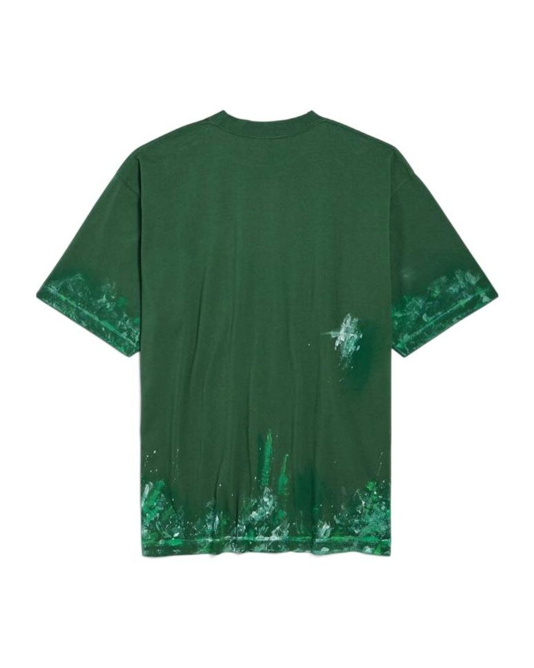 Balenciaga Green Paint Splatter Medium Fit T-Shirt for men