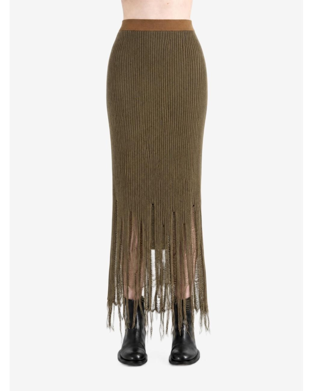 Uma Wang Green Elastic Waist Midi Skirt