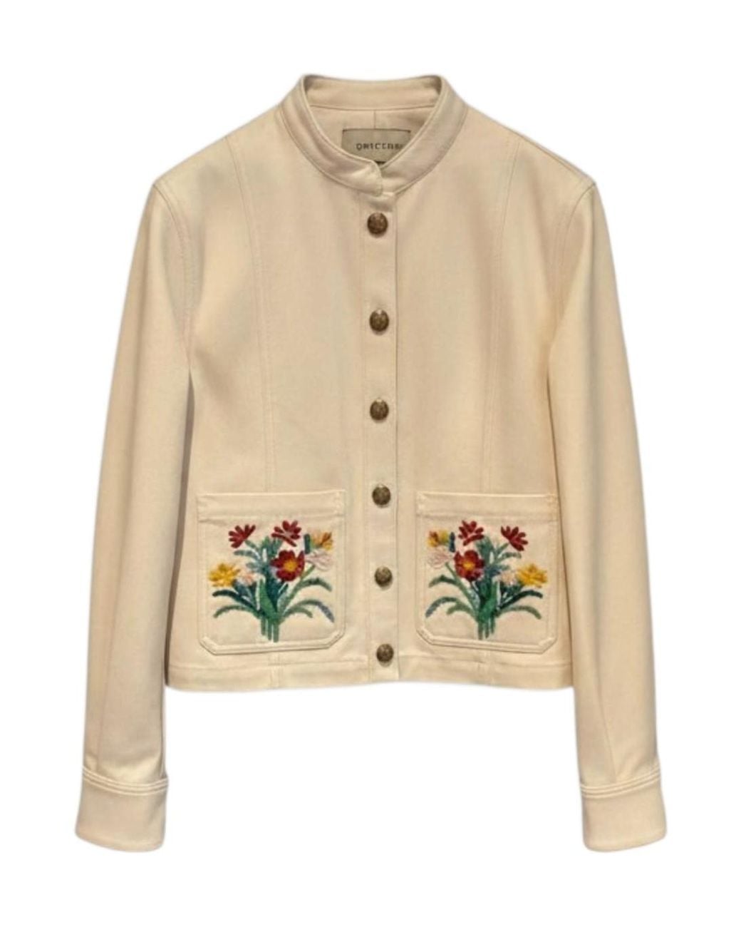 Valentino Natural Floral Embroidered Button-Up Jacket