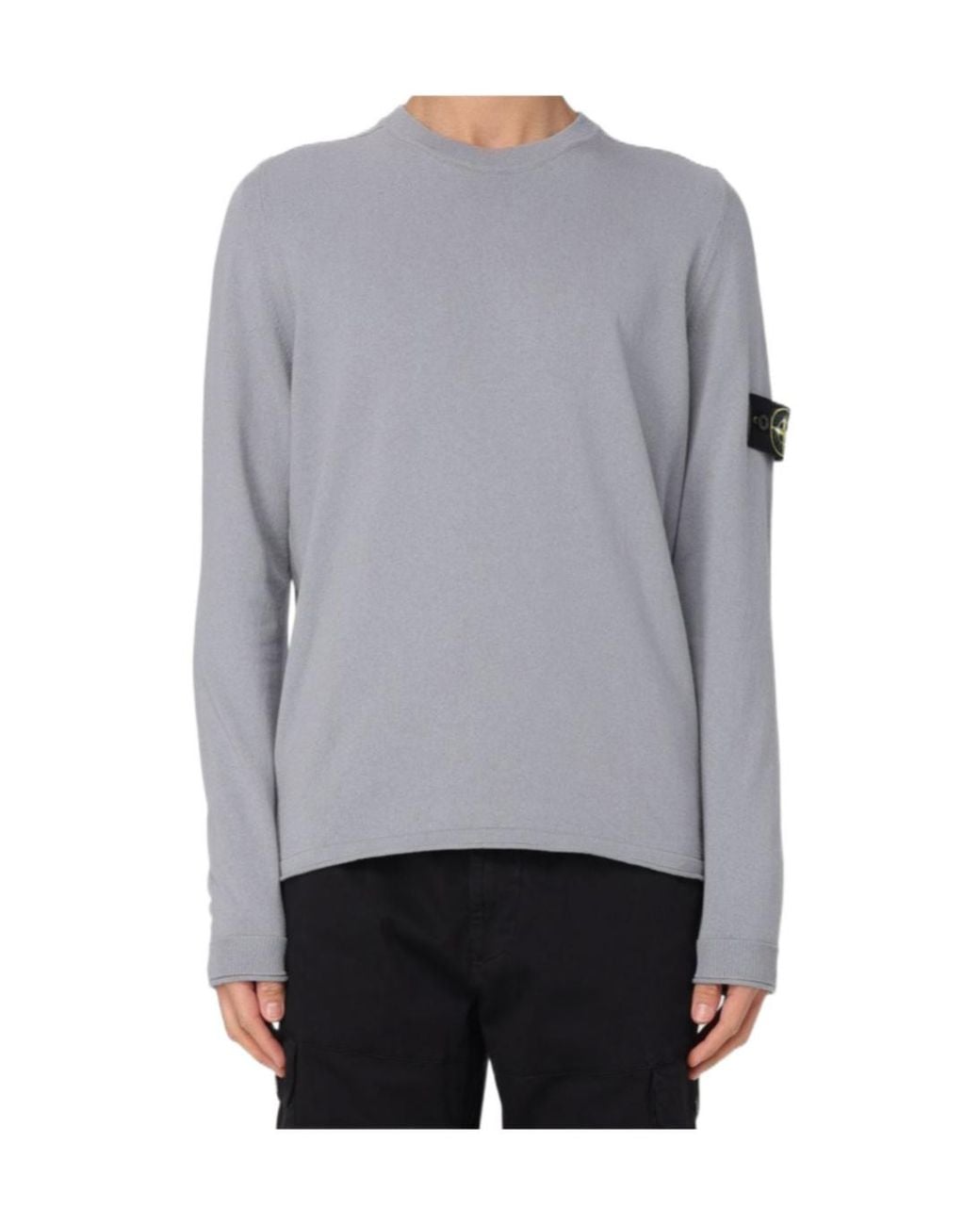 Stone Island Gray Logo Patch Crewneck Jumper for men