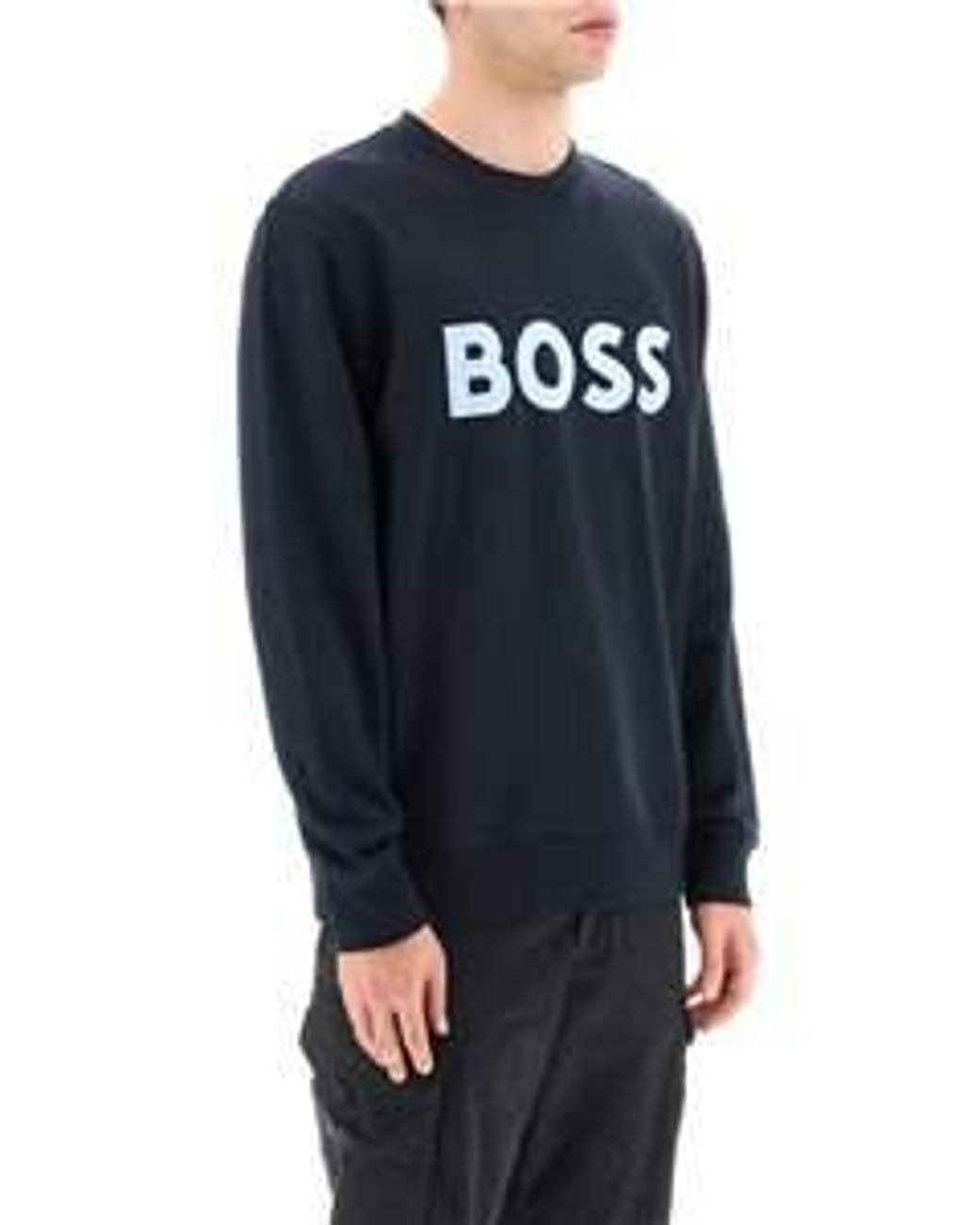 Boss Blue Logo-Print Cotton Sweatshirt for men