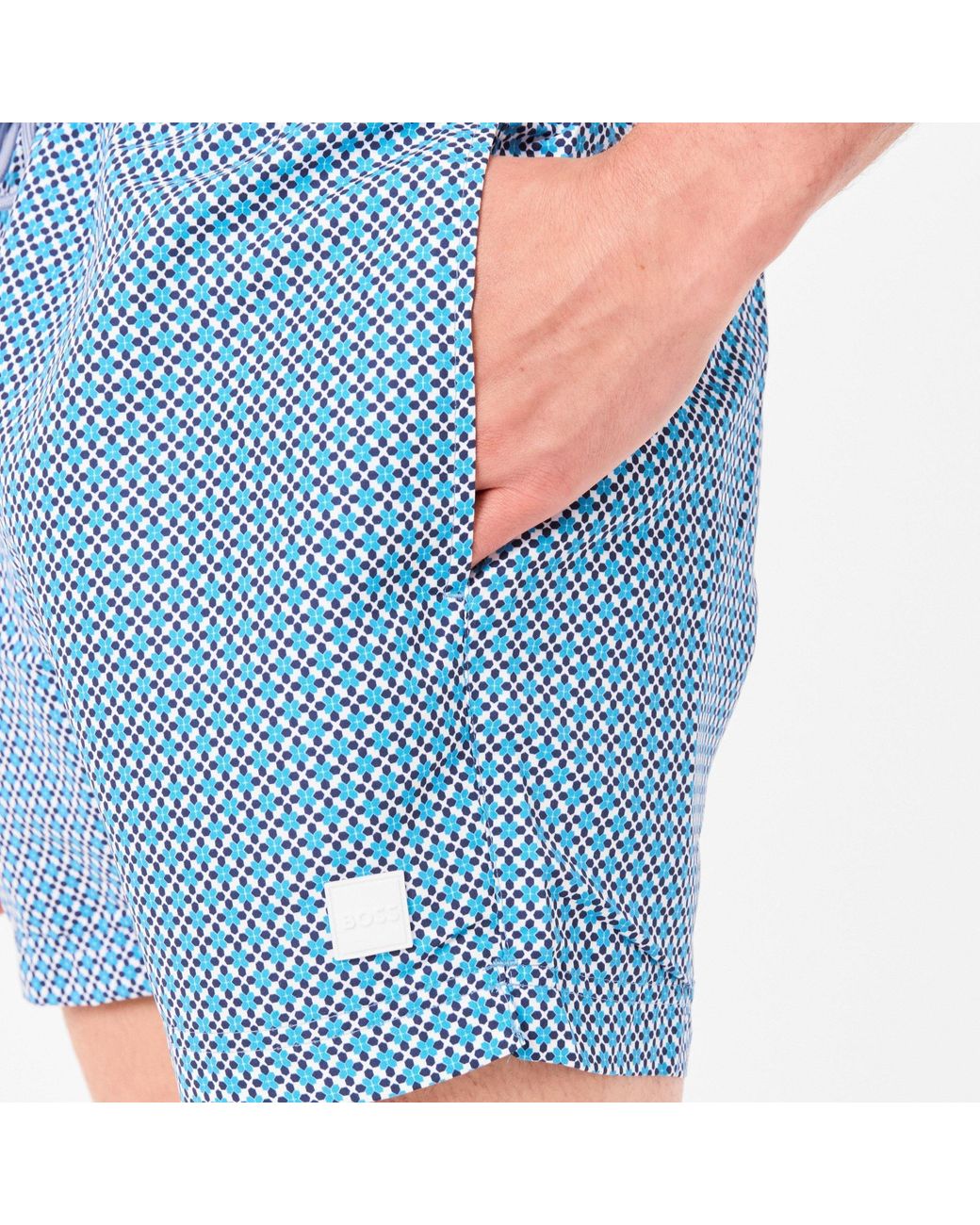 Boss Blue Patterned Swim Shorts for men
