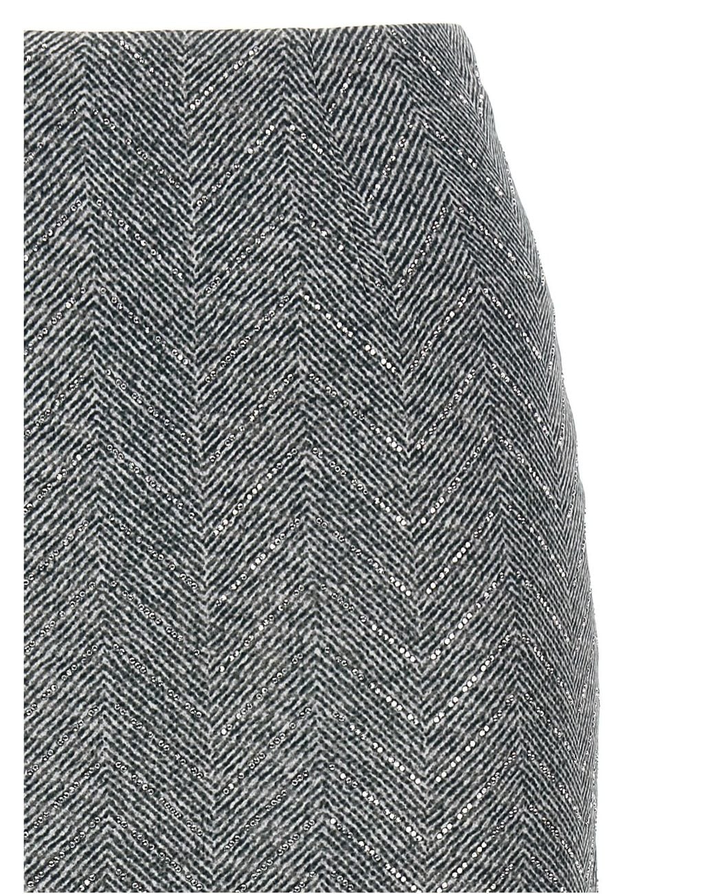 Ermanno Scervino Gray Herringbone Patterned Midi Skirt