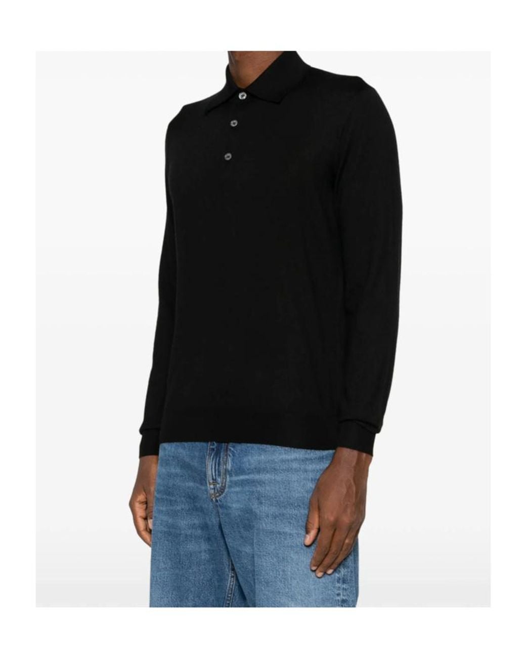 Fedeli Black Long-Sleeve Polo Sweater for men