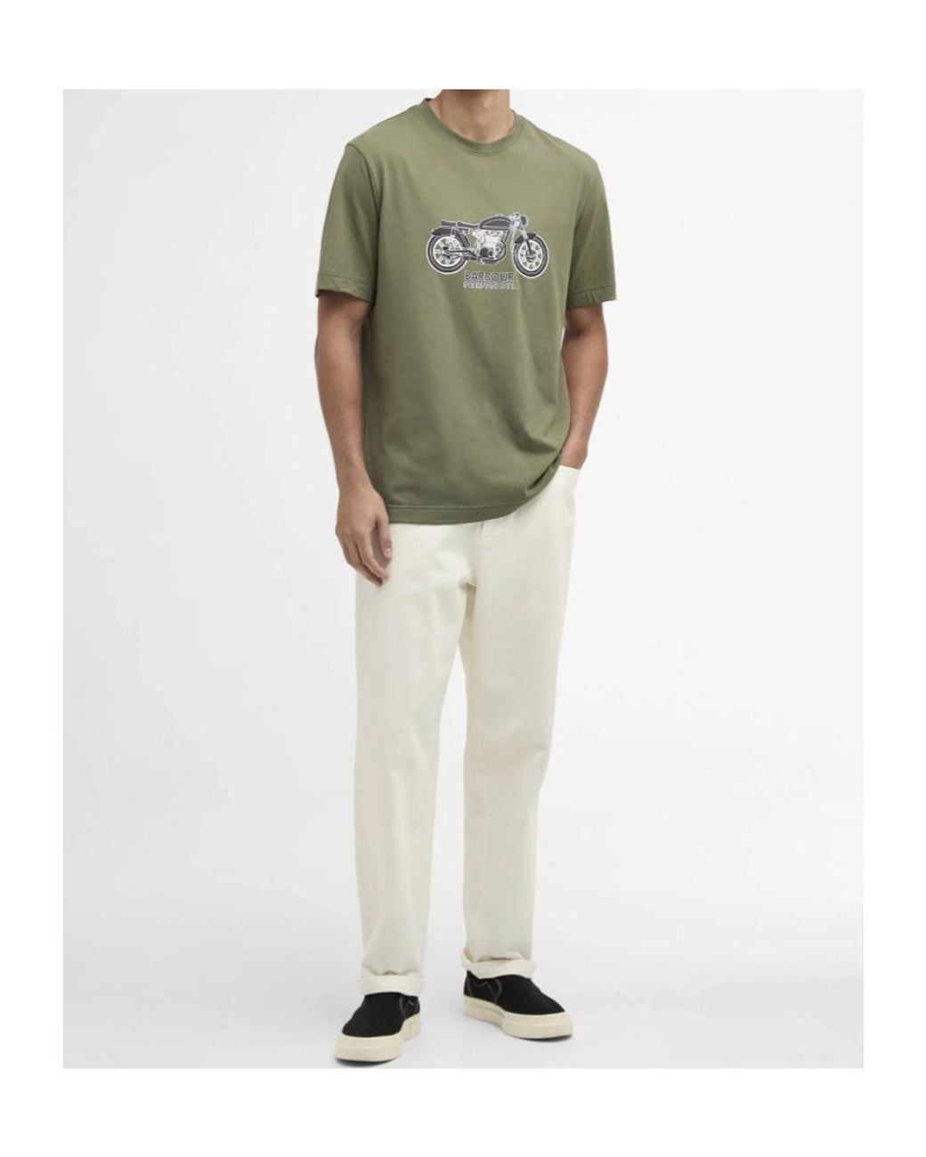 Barbour Green Motorcycle Printed Crewneck T-Shirt for men