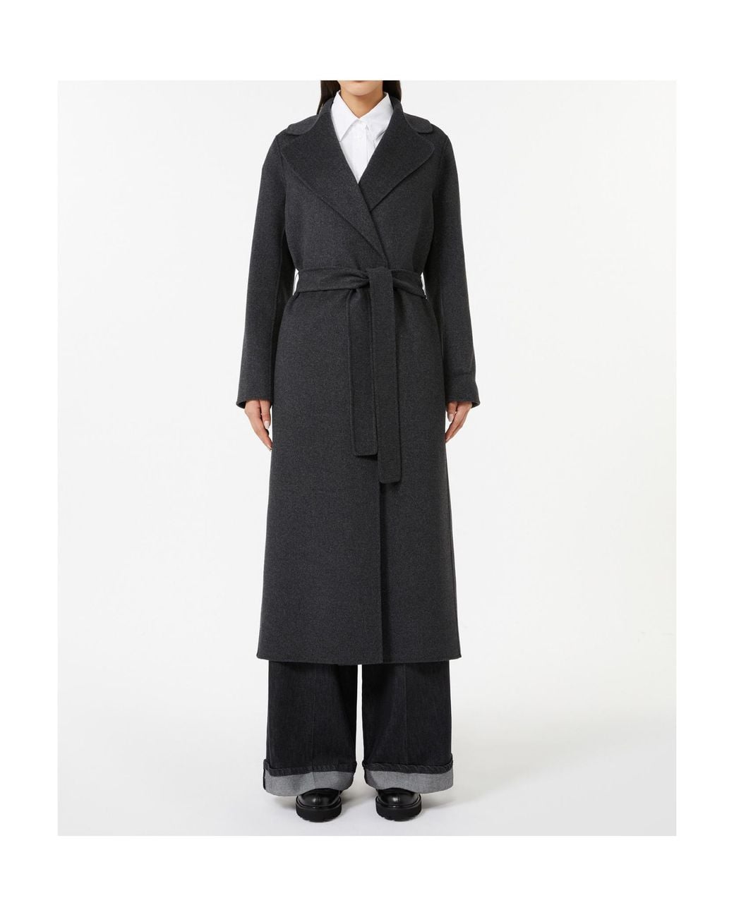 Max Mara Black 'S Poldo Belted Long-Sleeved Coat